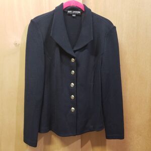 ST. John Basics Santana knit blazer jacket black with gold-tone buttons Sz 6 MMM